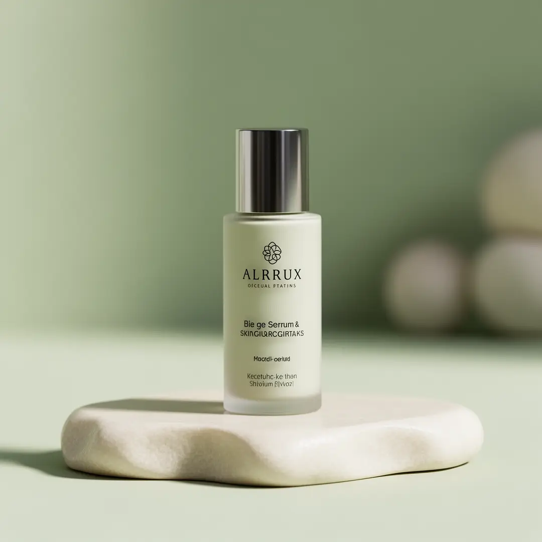 Clean skincare bottle hero still on a pale seamless background